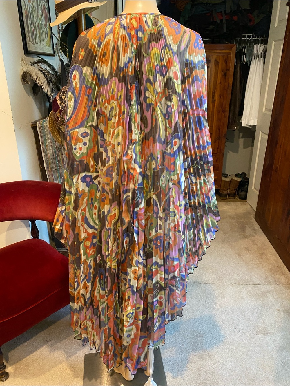 The Hippie Shake Multi-Color Butterfly Pleated Cape Coat - Picture 3 of 7